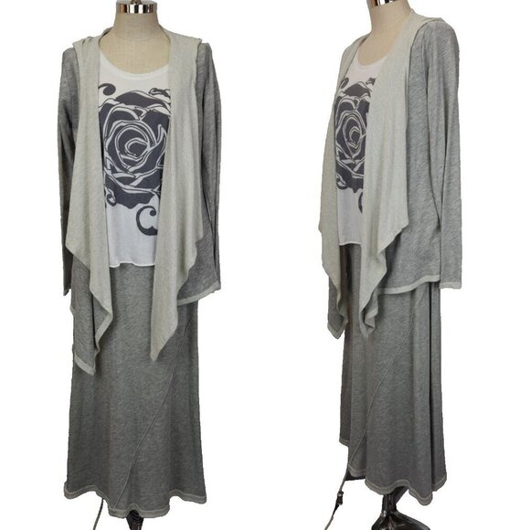 Coin 1804 French Terry Skirt Cardigan T-Shirt 3 Piece Set L Grey Rose Graphic - Picture 1 of 12